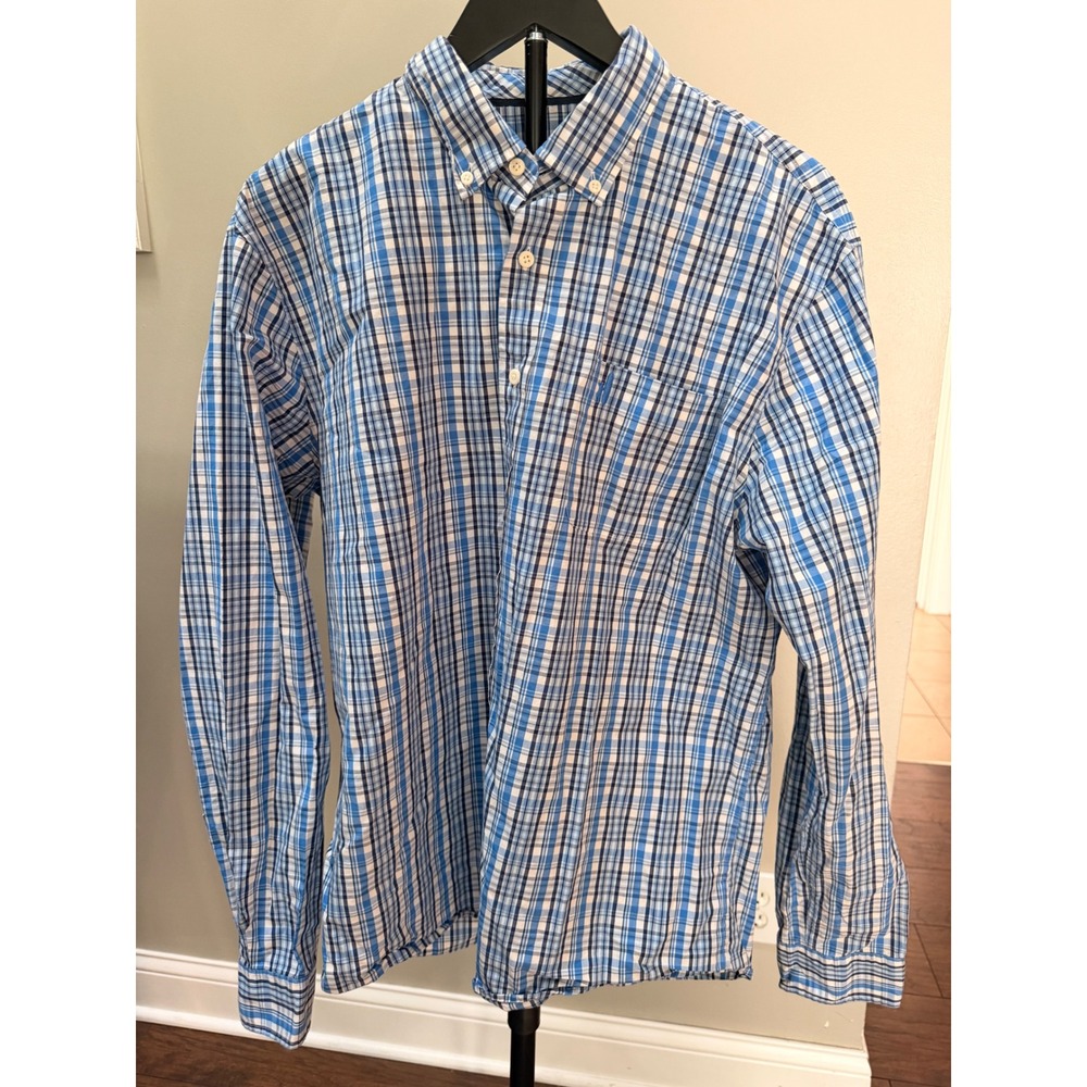 Johnnie-O Hangin Out Mens XL Blue White Plaid Long Sleeve Button Down Shirt